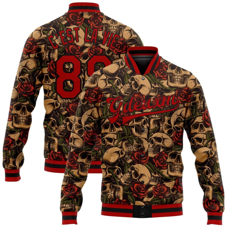 Black Red Rose Skull Bomber