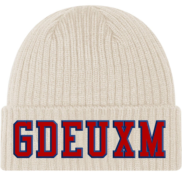 Creme and Red Beanie