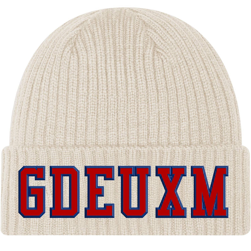 Creme and Red Beanie